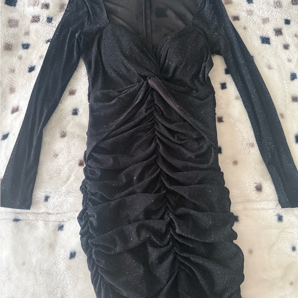 Fashion Nova Shimmering Black Long Sleeve Dress